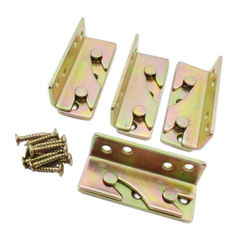 4 PCS Bed Rail Brackets, No-Mortise Bed Rail Fittings Complete Set, Heavy Duty Rust Proof Frame Bracket for Connecting to Wood