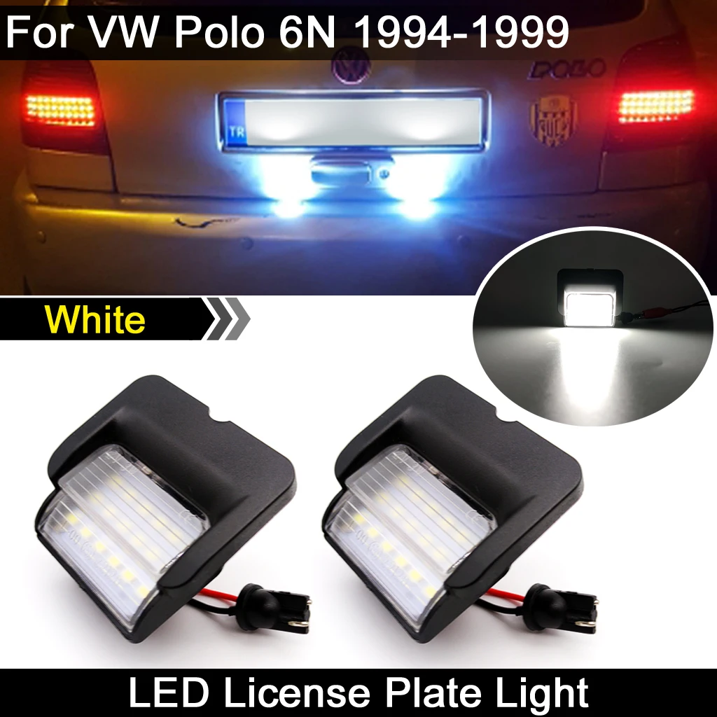 

2Pcs For VW Polo 6N 1994-1999 Car Rear High Brightness White LED License Plate Light Number Plate Lamp