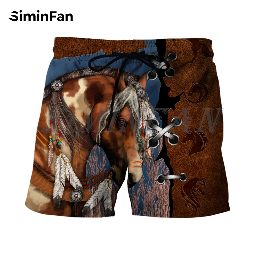 Horse Ethnic Tribal Mens 3D Full Print Board Shorts Summer Casual Beach Pants Quick Dry Unisex Harajuku Streetwear Punk Style 02