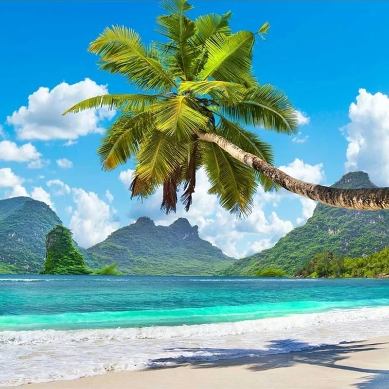 Custom 3D Beautiful Sea Island Coconut Tree Photo Wallpaper Wall Mural Bedroom Hallway Room Sofa TV Background Home Decoration
