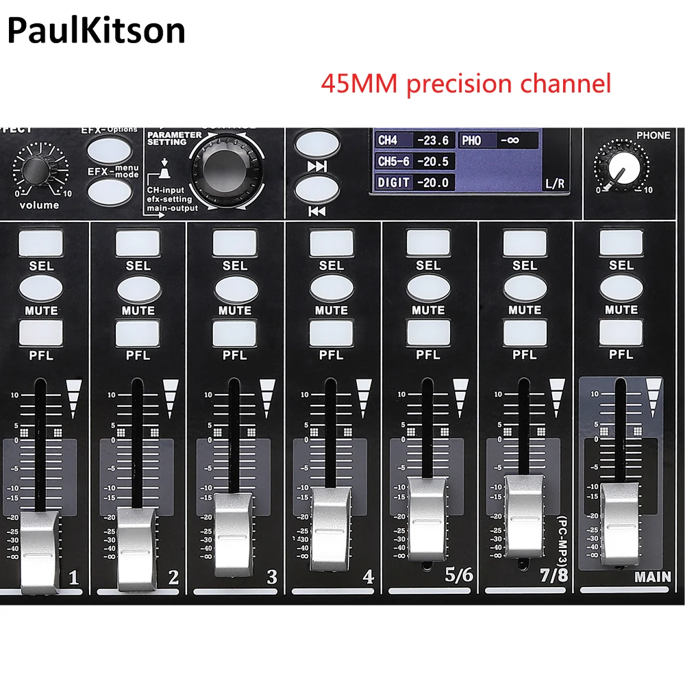 Беспроводной 8-канальный цифровой микшер, портативный микшерный пульт, Bluetooth, USB-интерфейс, вход для MP3-компьютера, фантомное питание 48 В