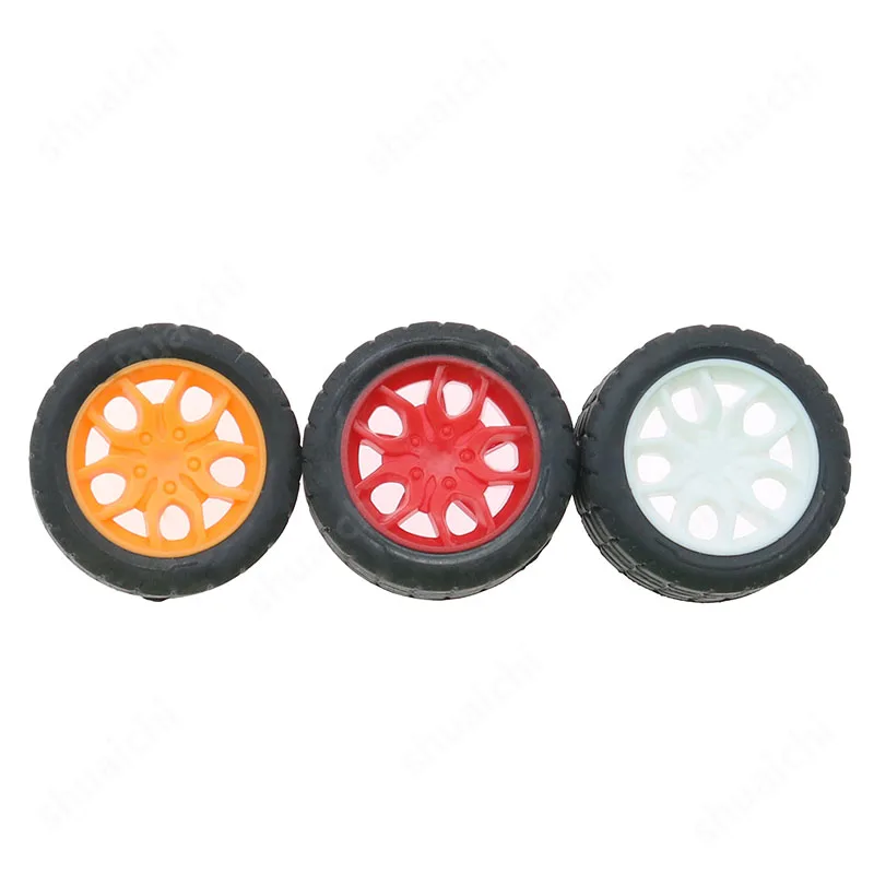 10PCS PC Toy Wheel Rubber Rim Tyres DIY Mini Technology 4WD Colorful Tires Hole Dia 2mm 2.5mm 3mm for RC Model Cars Toycars Part