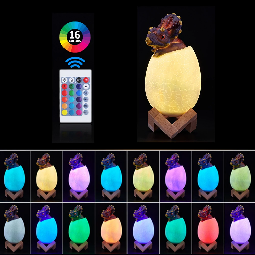 3D Printed LED Night Light 16 Colors Touch Sensor Night Lamp Dinosaur Egg Rechargeable Bedside Lamp USB Table Lamp