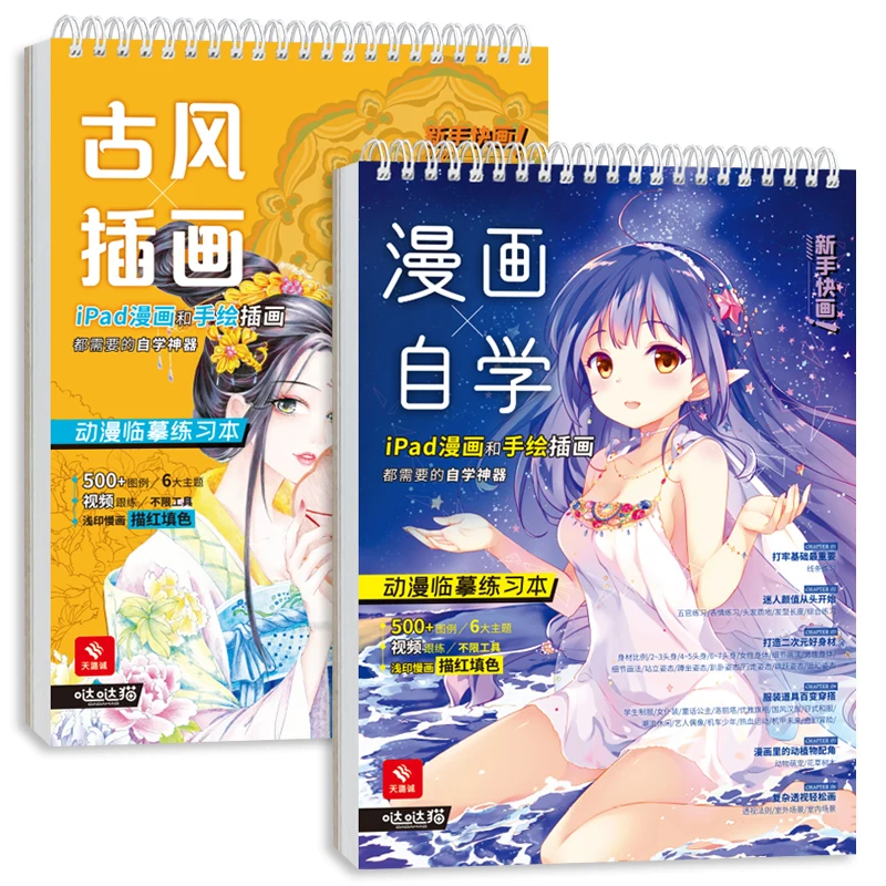 New 2PCS/set Ancient Style illustration Manga Self-study Anime Copying Exercise Book  ipad comics tracing book