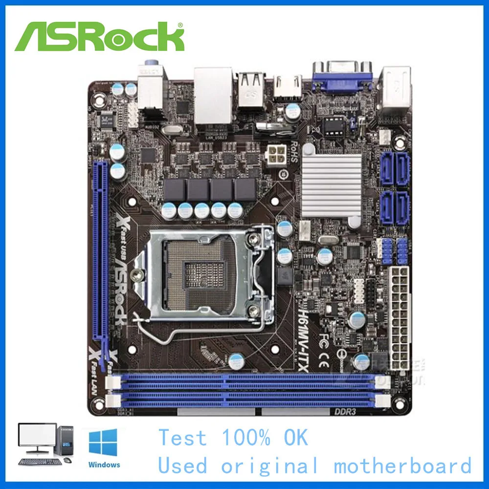 

For ASRock H61MV-ITX Motherboard LGA 1155 For Intel H61 Used Desktop Mainboard USB2.0 SATA II PCI-E X16
