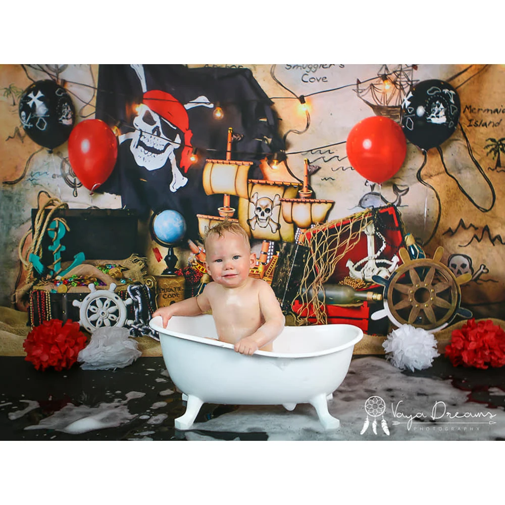 Mocsicka Boy's 1st Birthday Cake Smash Backdrop Photography Newborn Pirate Adventure Kids Map Baby Childhood Photo Studio