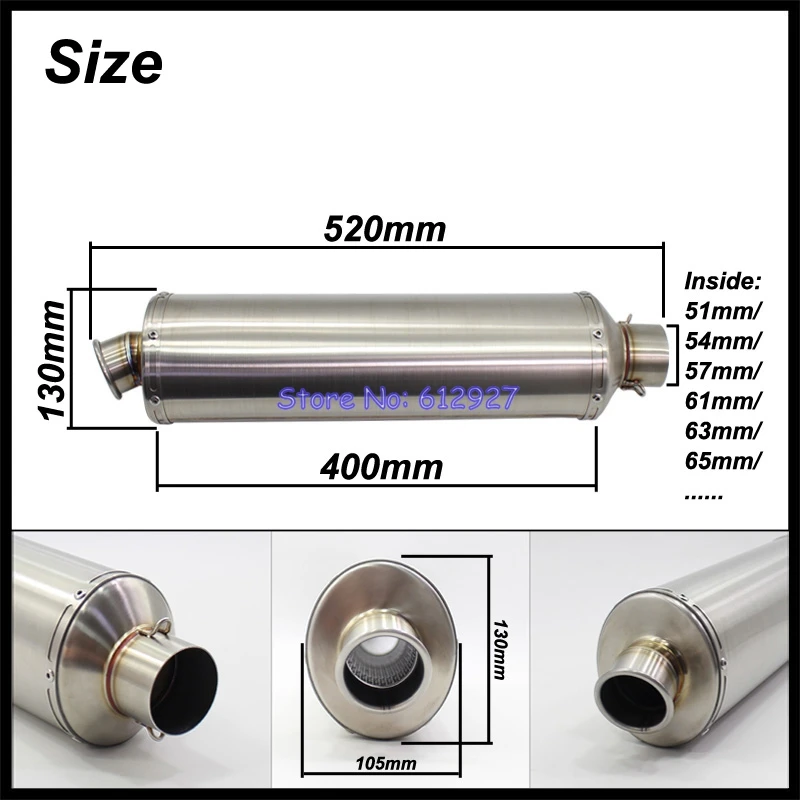 Oval Inlet 51mm 61mm 63mm 65mm Customize Motorbike Exhaust Pipe Muffler Stainless Steel Slip On Universal Motorcycle Escape Moto