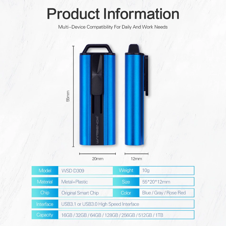WANSENDA D309 USB 3.0 Flash Drive Pendrive 512GB 256GB 128GB Externe opslag Memory Stick 32GB 64GB Thunmdrive