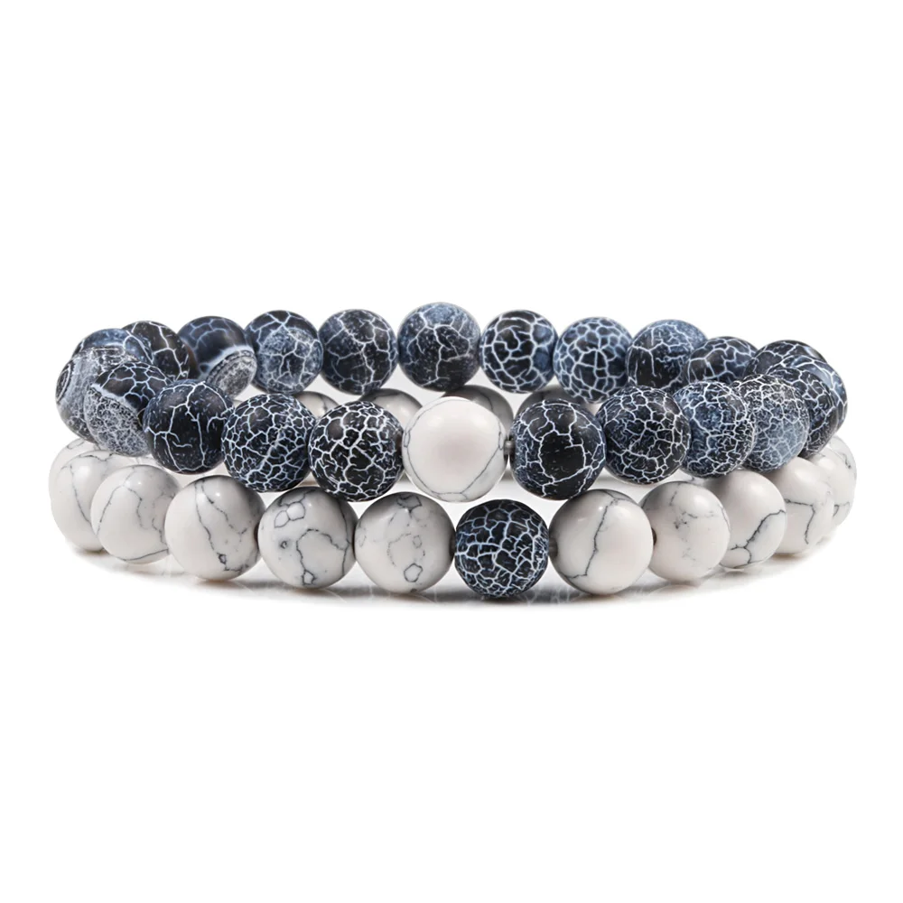 1-2PCS Natural Lava Stone Beaded Bracelets Set