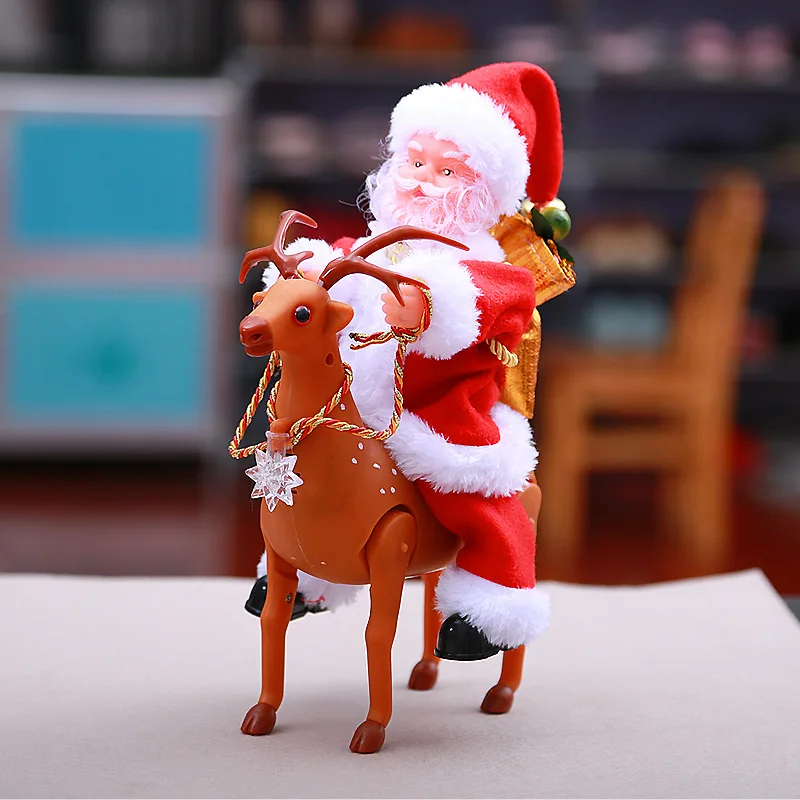 Humanoid Doll Electric Music Santa Claus Riding Elk Children's Toys Parent-Child Interactive Game Christmas Gift for Boy Baby