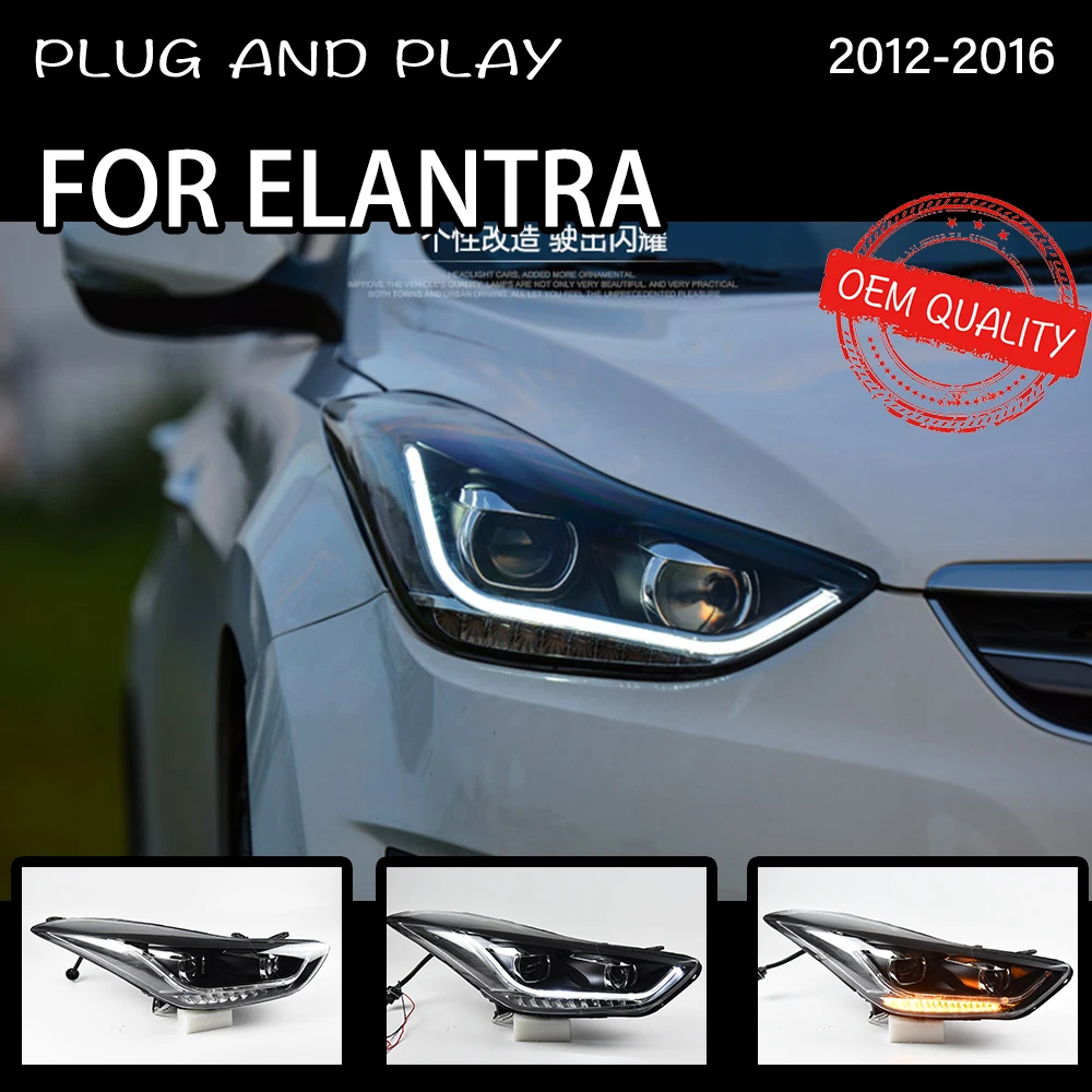 Headlight For Hyundai Elantra 2011-2016 Car автомобильные товары LED DRL Hella 5 Xenon Lens Hid H7 Elantra Car Accessories