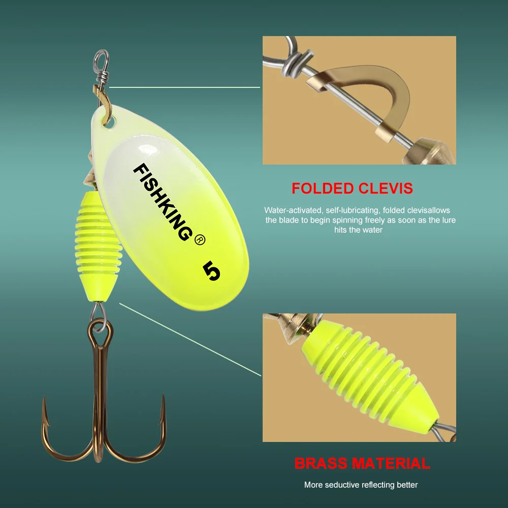 FISH KING New Metal Fishing Lure 4g 4.8g 7g 10g 14g Spinner Bait High Quality Hard Baits Treble Hook Fishing Tackle For Pike