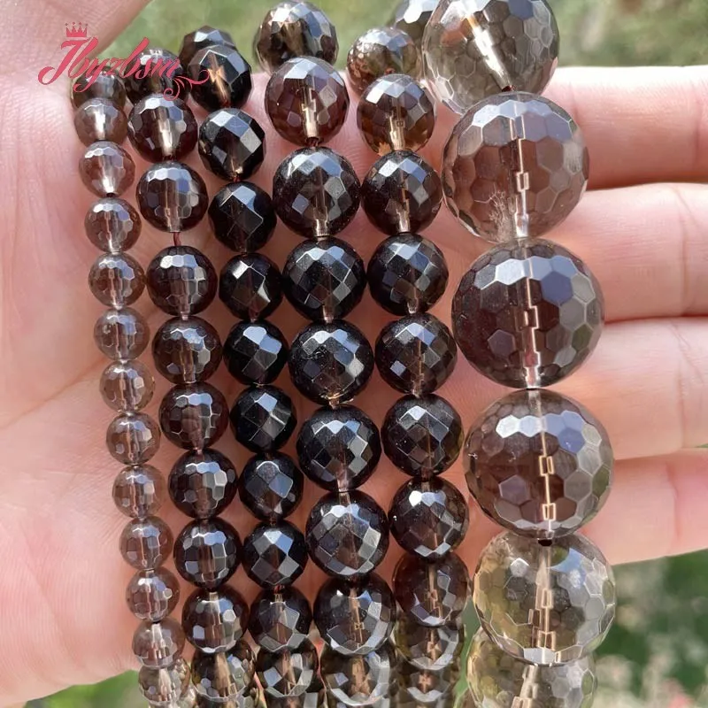 High Quality Natural Smokys Quartz Faceted Round 6/8/10mm Loose Stone Beads For Necklace Bracelats Jewelry Making Strand 15\