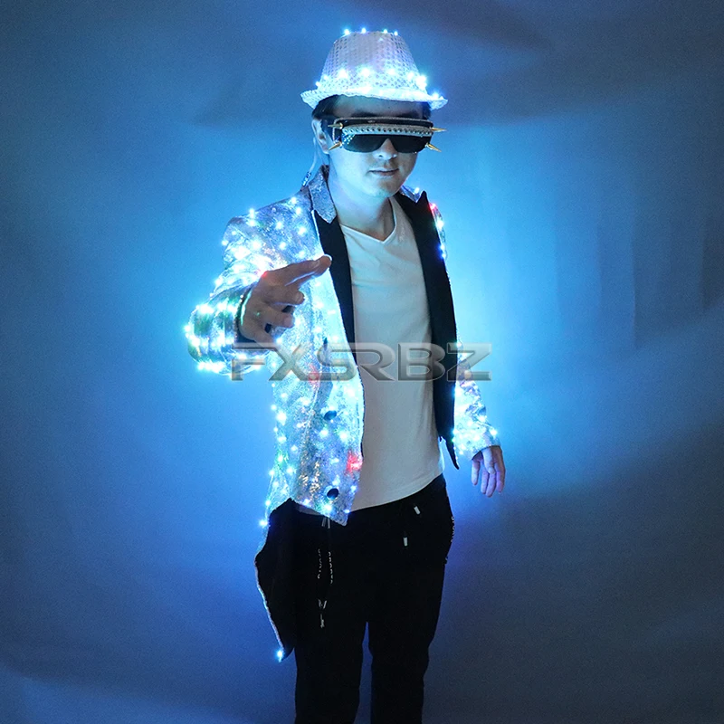 New Fashion Colorful Swallowtail LED Tuxedo magician Party Host Luminous Costumes Glowing Clothes LED Clothing Show