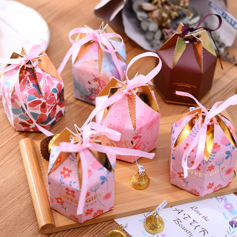 10pcs Creative Hexagon Cup Shape Sweet Candy Box Wedding Gift Box Baby Shower Birthday Party Favorite Carton Paper Box Supplies