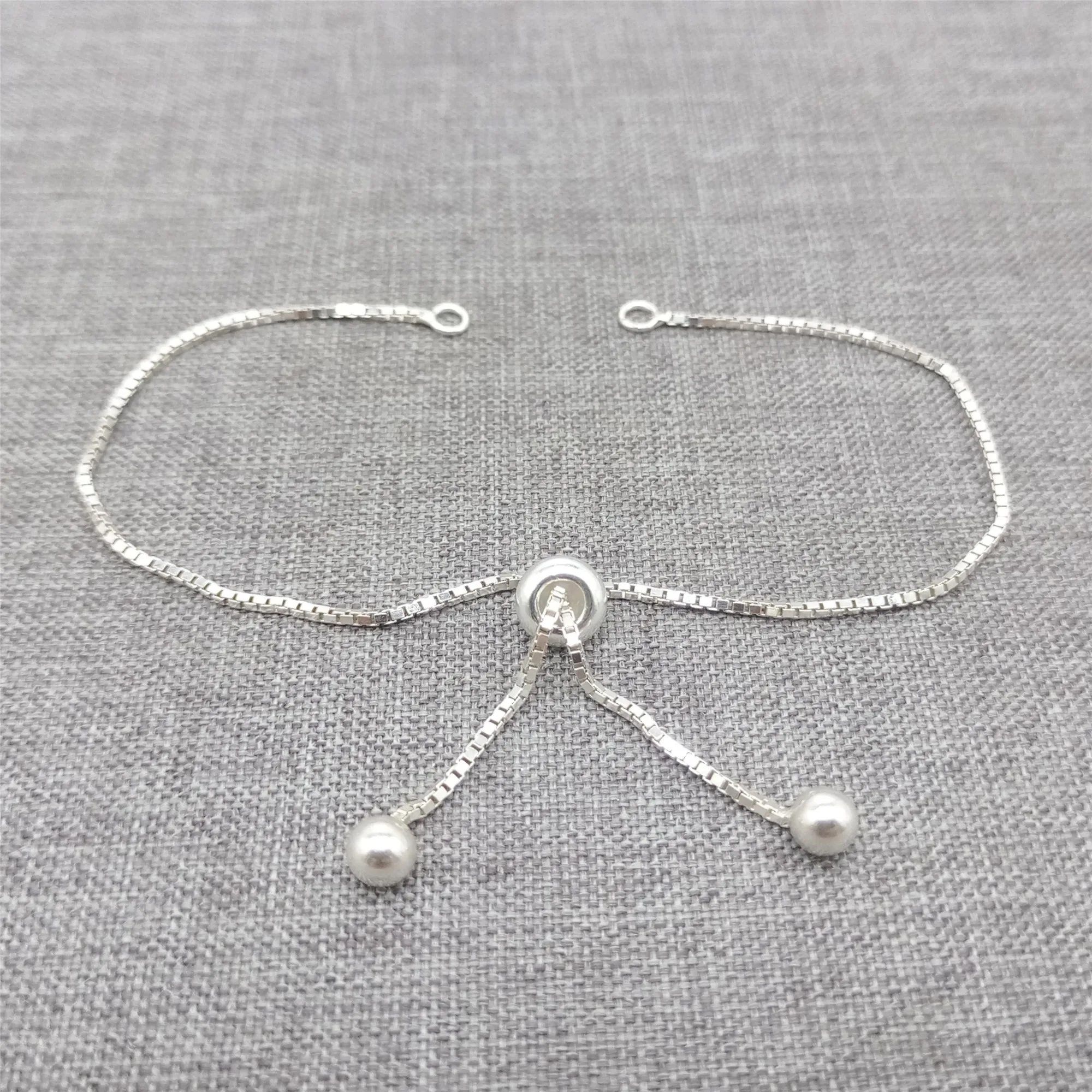 925 Sterling Silver Adjustable Bracelet Making Box Chain with Stopper Bead and Closed Ring