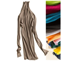 Birdsky, Women long sleeve turtleneck pullover Tops Tees ruffles high collar slim fit extended Rib 70% mulberry silk, OR-46