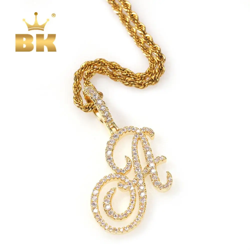 

THE BLING KING Single Artistic Font A-Z 26 Initial Letter Pendant Necklace Cubic Zirconia Fashion Hiphop Jewelry