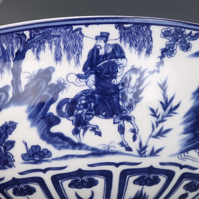 Qing Dynasty Qianlong Year Mark Blue And White Figure Guiguzi Downhill Bowl Antique Ornaments Porcelain Antique Collection