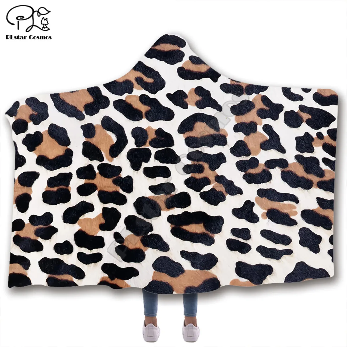 Leopard pattern Hooded Blanket Adult colorful child Sherpa Fleece Wearable Blanket Microfiber Bedding style-4