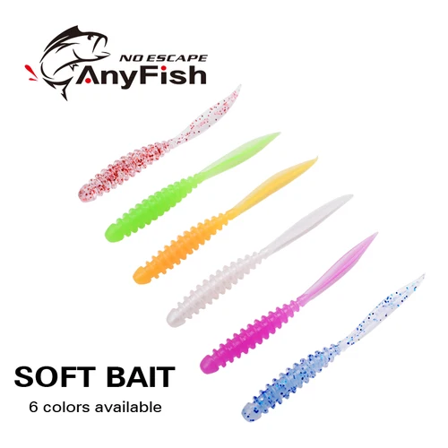 ANYFISH-señuelo suave para pesca en agua salada, anillo de 0,5g, 2,4 "", 58mm, en 6 colores señuelo de pesca, 10 unids/bolsa