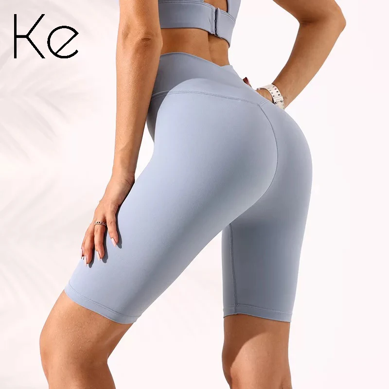 

KE721 Yoga sports shorts women's tight riding pants nude high waist peach hips fitness five-point pants summer