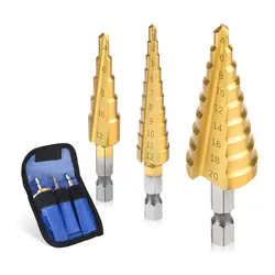 3Pcs/set 3-12mm 4-12mm 4-20mm HSS Straight Groove Step Drill Bit Titanium Coated Wood Metal Hole Cutter Core Drilling Tools Set