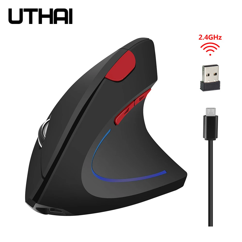 Uthai db39 novo mouse sem fio 2.4g mouse vertical bateria externa computador escritório 1600dp mouse sem fio adequado para computador portátil