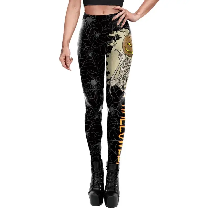 Nadanbao Leggings mit Spinnennetz-Skelett-Print, Halloween-Party, Damenhose, Sommerhose mit mittlerer Taille, weibliche Fitness-Sportstrumpfhose – Detail 17