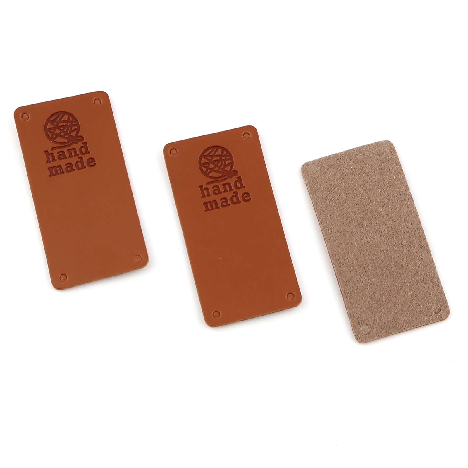 50PCs Brown Rectangle PU Leather Label Tags Handmade Cartoon Yarn Pattern Tag For DIY Hat Bags Sewing Label Accessories Supply