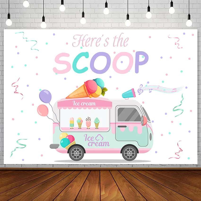 

Avezano Ice Cream Sweet Backdrop Truck Balloon Scoop Girl Birthday Party Banner Decor Photography Background For Photo Studio