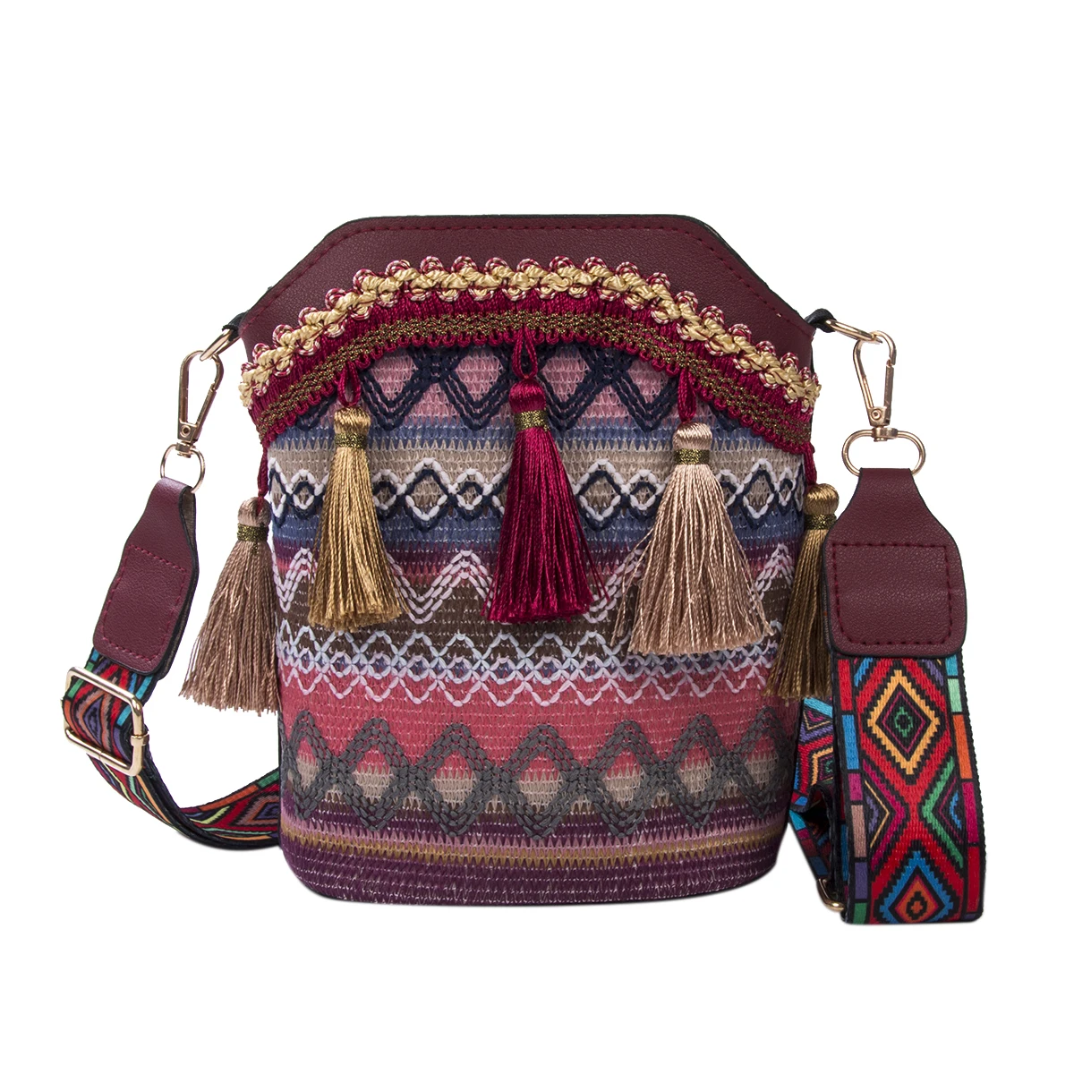 Vintage National Women\'s Bag Tassel Ethnic Handwoven Crossbody Bag Hippie Sling Shoulder Bags For Ladies Small Handbag 4 Colors