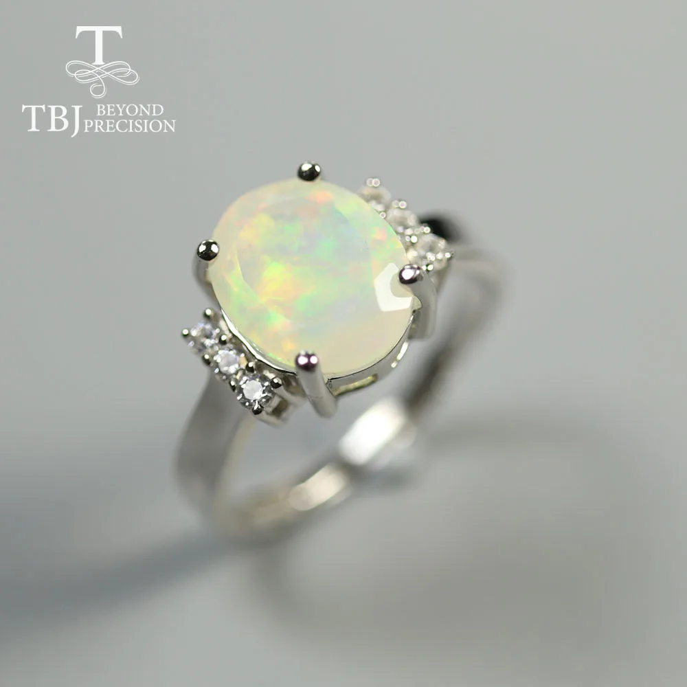 TBJ,2.2ct real Ethiopia Opal Ring oval 9*11mm facet cut natural gemstone fine jewelry 925 sterling silver for women best gift