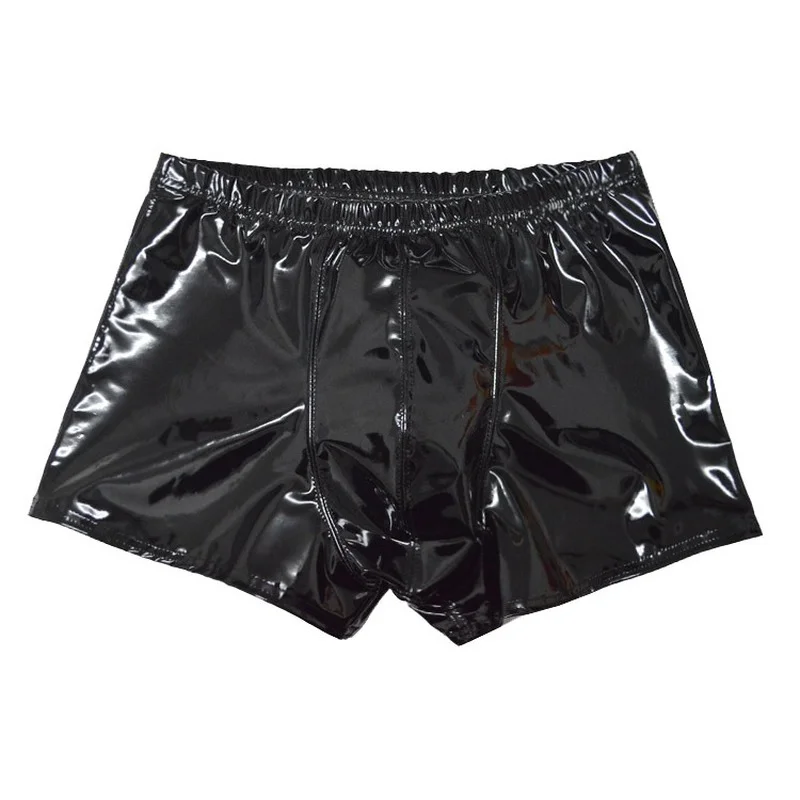 Mens Sexy Leather Lingerie Rainbow Black  Short Pants for Sex Latex Shaping Sheath Fetish Boxer Leather Underpants Bulge