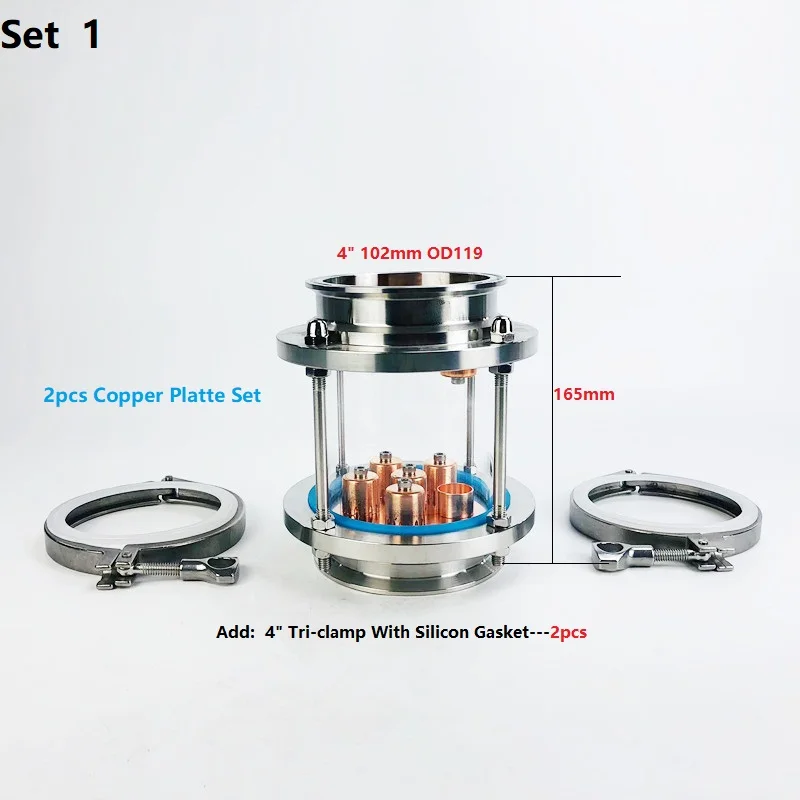 

4" Distillation Lens Column With 2pcs Copper Platte Set,Tri-Clamp Sight Glass Union Stainless Steel 304