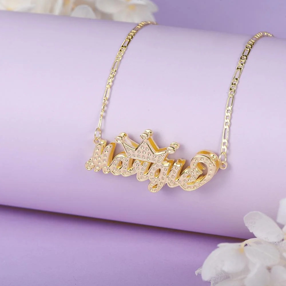 Custom Nameplate Necklace Double Plate With Crown Gold Plated Personalized Name Necklace Women Jewelry Gift Dropshipping