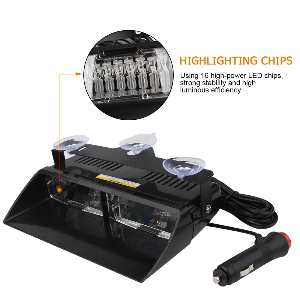 12V 16 Bead LED Car Light Police Strobe Light Emergency Suction Cup Warning  Light For Trailer With Cigarette Lighter 18 Model