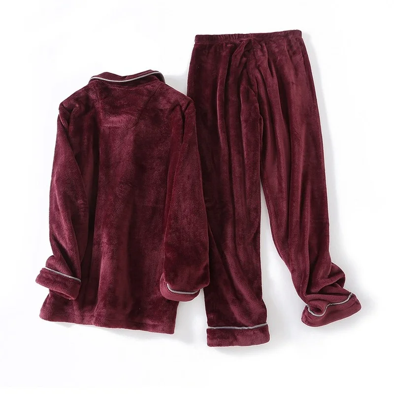 Men Pajamas 100% Flannel Home Wear Long-sleeved Trousers Pajama Suit Winter New Loose Warm Pajamas