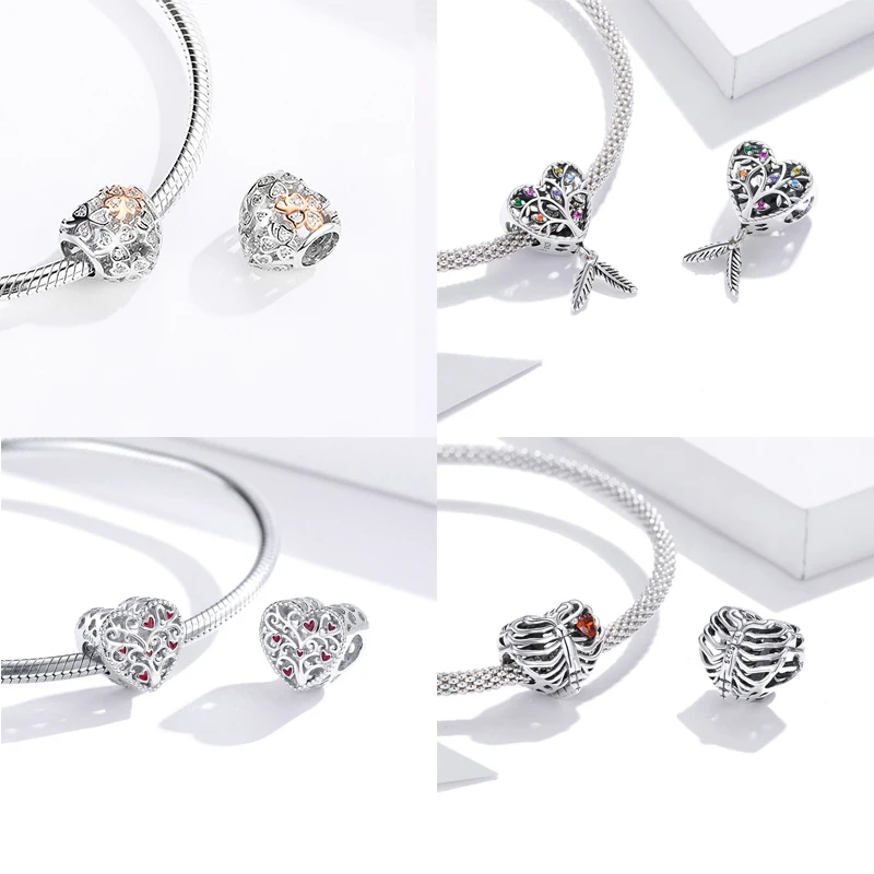 WOSTU Real 925 Sterling Silver Openwork Heart Charm Fit Original Bracelet Pendant Lucky Beads Wedding Fashion Jewelry FIC1248