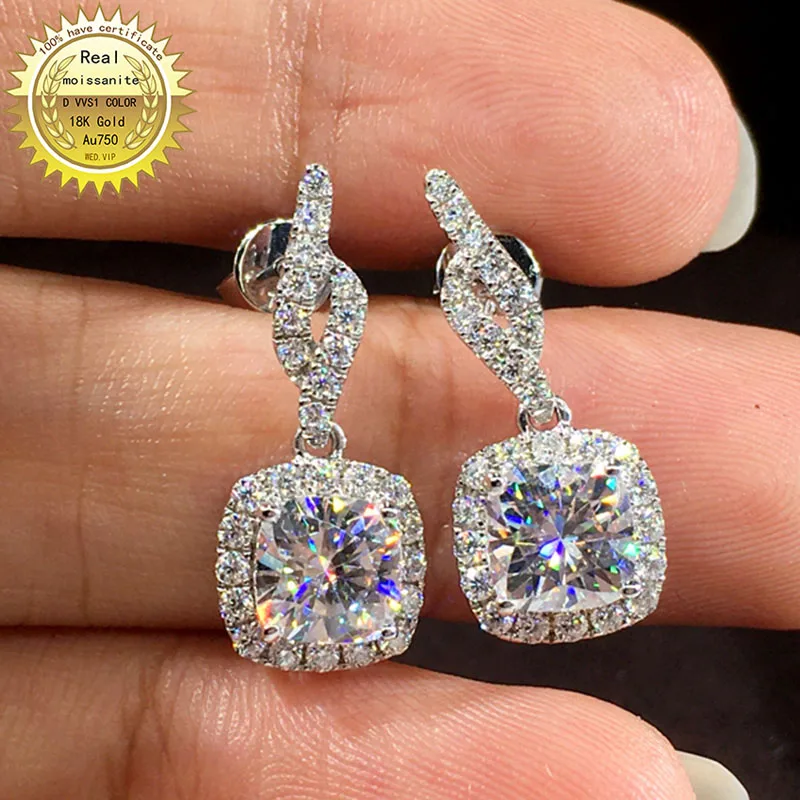 A750 18K Gold  A pair of Earrings 6CT D Color Moissanite Earrings For Women MH001