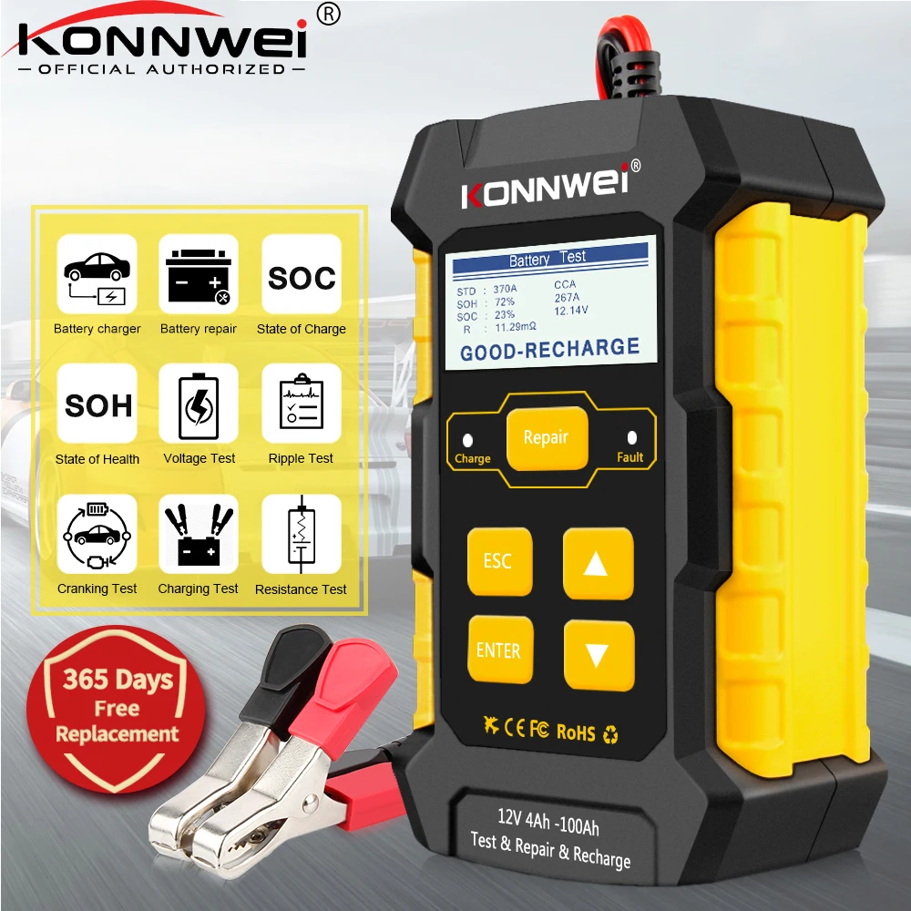 KONNWEI KW510 Full Automatic 12V Car Battery Tester Pulse Repair 5A Battery Chargers Wet Dry AGM Gel Lead Acid Car Repair Tool