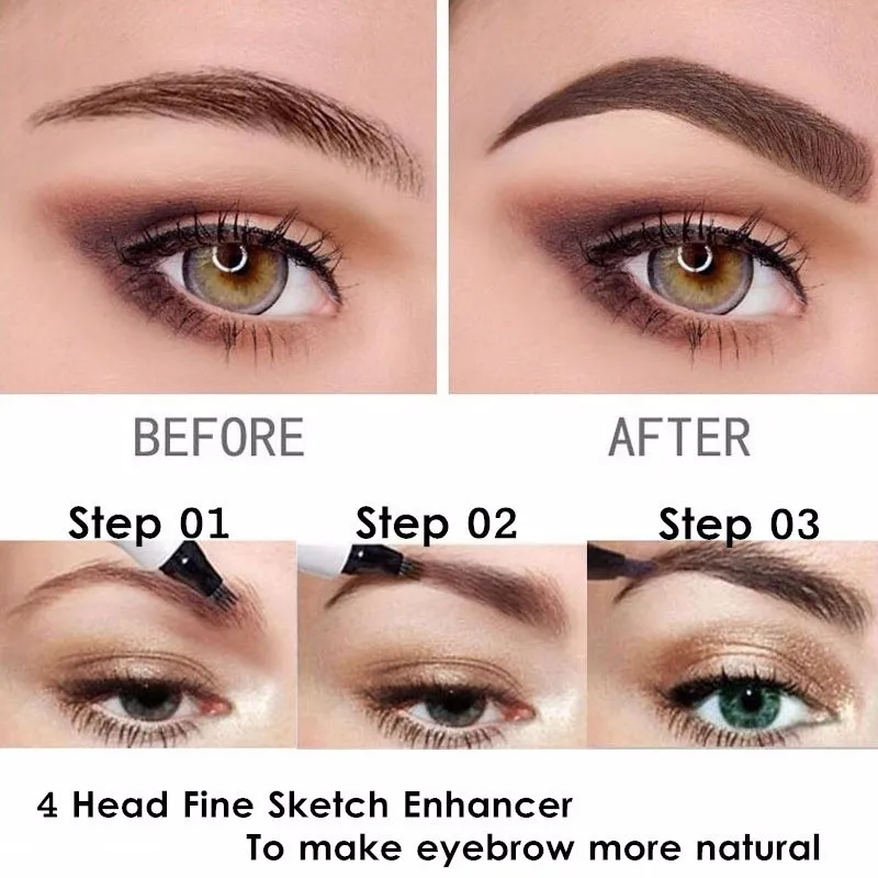 4 Colors Eyebrow Pen Waterproof 4 Fork Tip Eyebrow Tattoo Pencil Long Lasting Natural Dark Brown Liquid Eye Brow Pencil