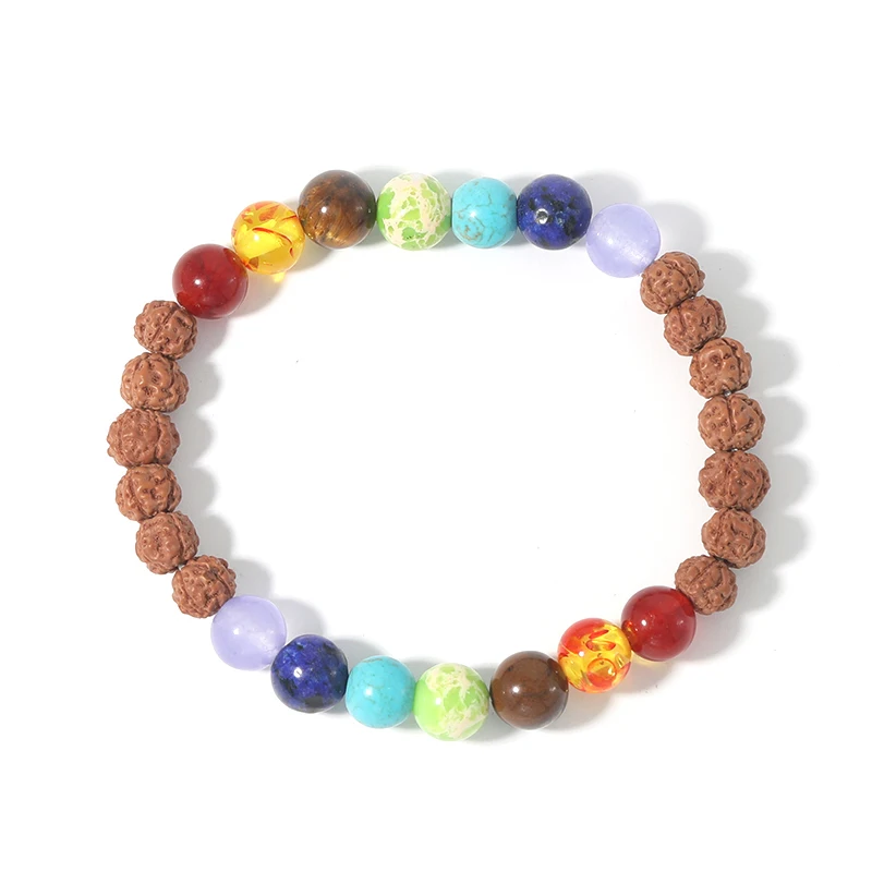 Original Rudraksha & Seven Chakra Bead Elastic Rope Men's Women's Bracelet Yoga Fashion Glamour Jewelry Energy Bangle