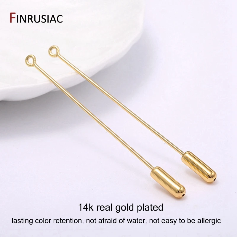 14K Real Gold Plated 65mm Safety Pins Stopper Loop Brooch Base for DIY Brooch Jewelry Making Supplies