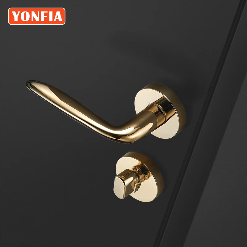 

YONFIA 8042 Modern Luxury PVD Gold House Interior Door Handle Gold Bedroom Mortise Lever Door Handle for Door Hardware