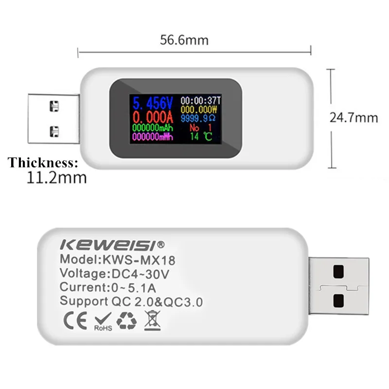 3/10 in 1 DC Type-C USB Tester Current 4-30V Voltage Meter Timing Ammeter Digital Monitor Cut-off Power Indicator Bank Charger