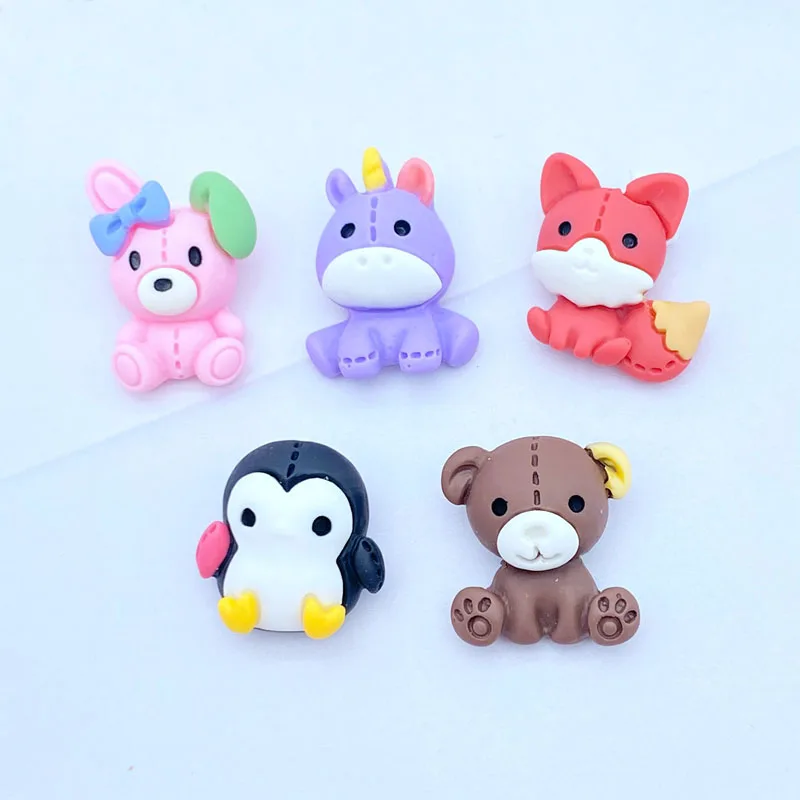 10Pcs New Kawaii Cartoon Small animals Resin Flat Back Convex Circular Scrapbook Lovely DIY Accessories J35