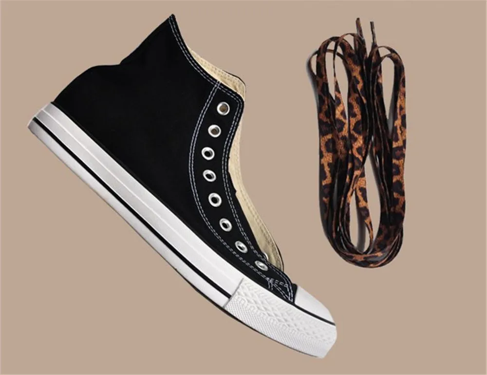 High Quality Newest Classic Leopard Pattern Shoe Laces High-top Canvas Sneakers Flat White Shoelaces Strings