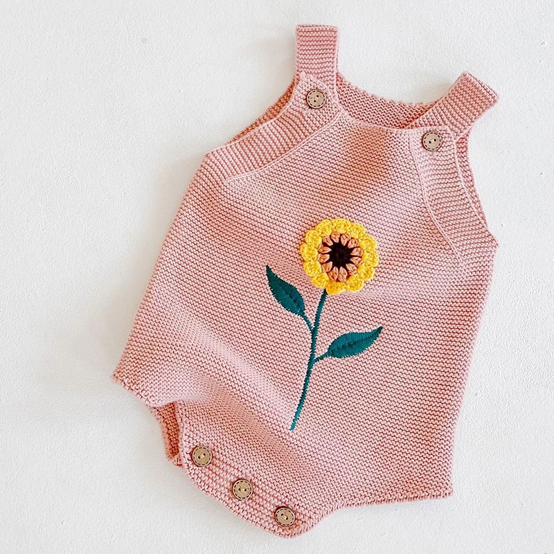 Toddler Girl Knitted Clothes Autumn Baby Girl Flower Embroidery Rompers Baby Girl Jumpsuit Overall Infant Baby Clothes