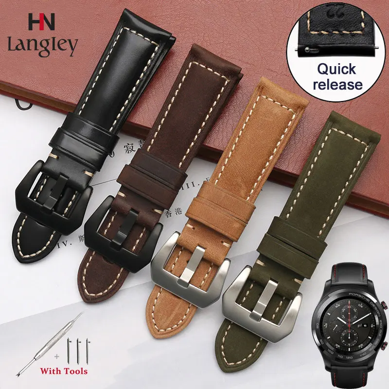 

20mm 22mm New Retro Handmade Crazy Horse Leather Watch Bands For Samsung Watch Quick Release Smart Strap Wist Straps with Tools